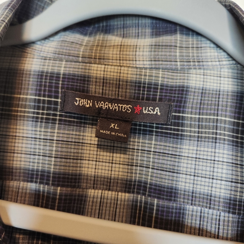 John Varvatos 100% Cotton Blue and Gray Plaid Button Down Shirt Size XL - Picture 4 of 7